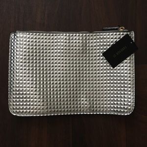 NWT F21 metallic silver clutch, geometric textured